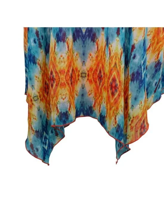 City Triangles Orange Blue Sleeveless Asymmetric Dress Women Size XL Necklace - Picture 4 of 11